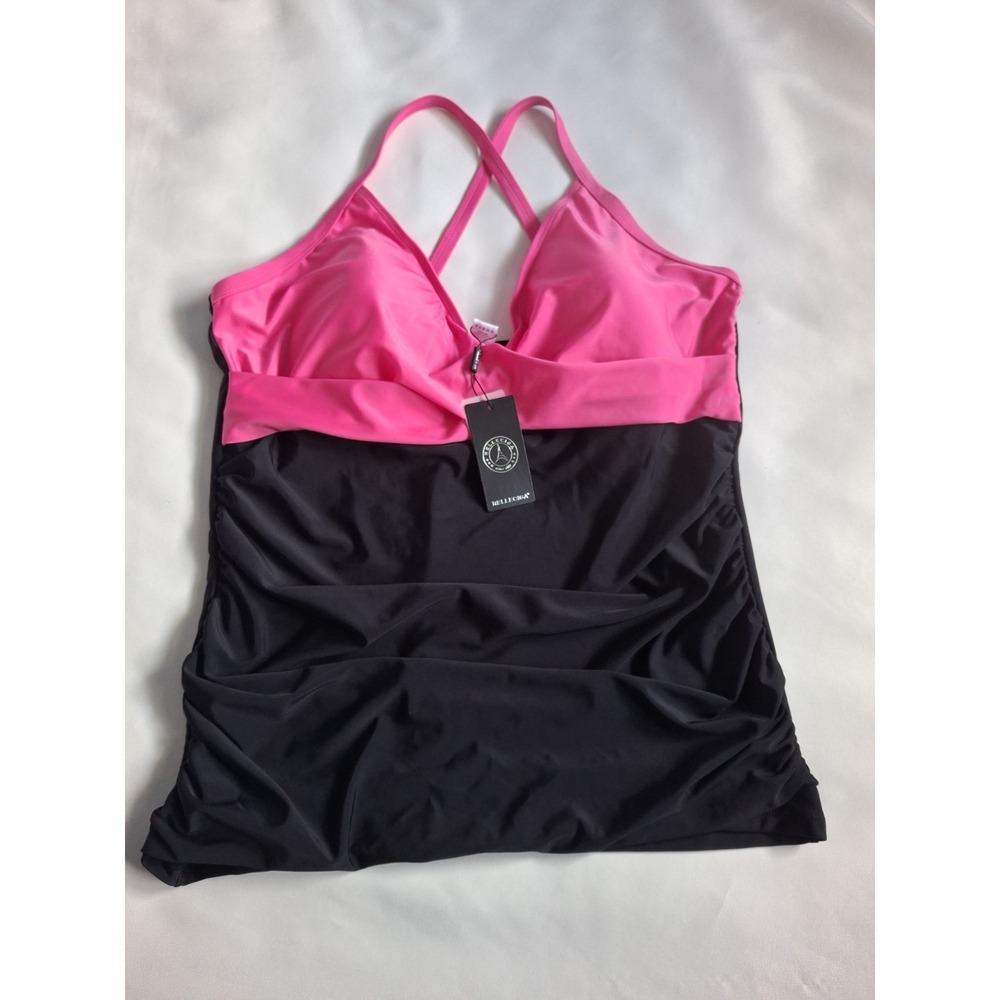 RELLECIGA Side Shirred Tankini Swimsuit Top Women Pink Black Silky Bright‎ XXL